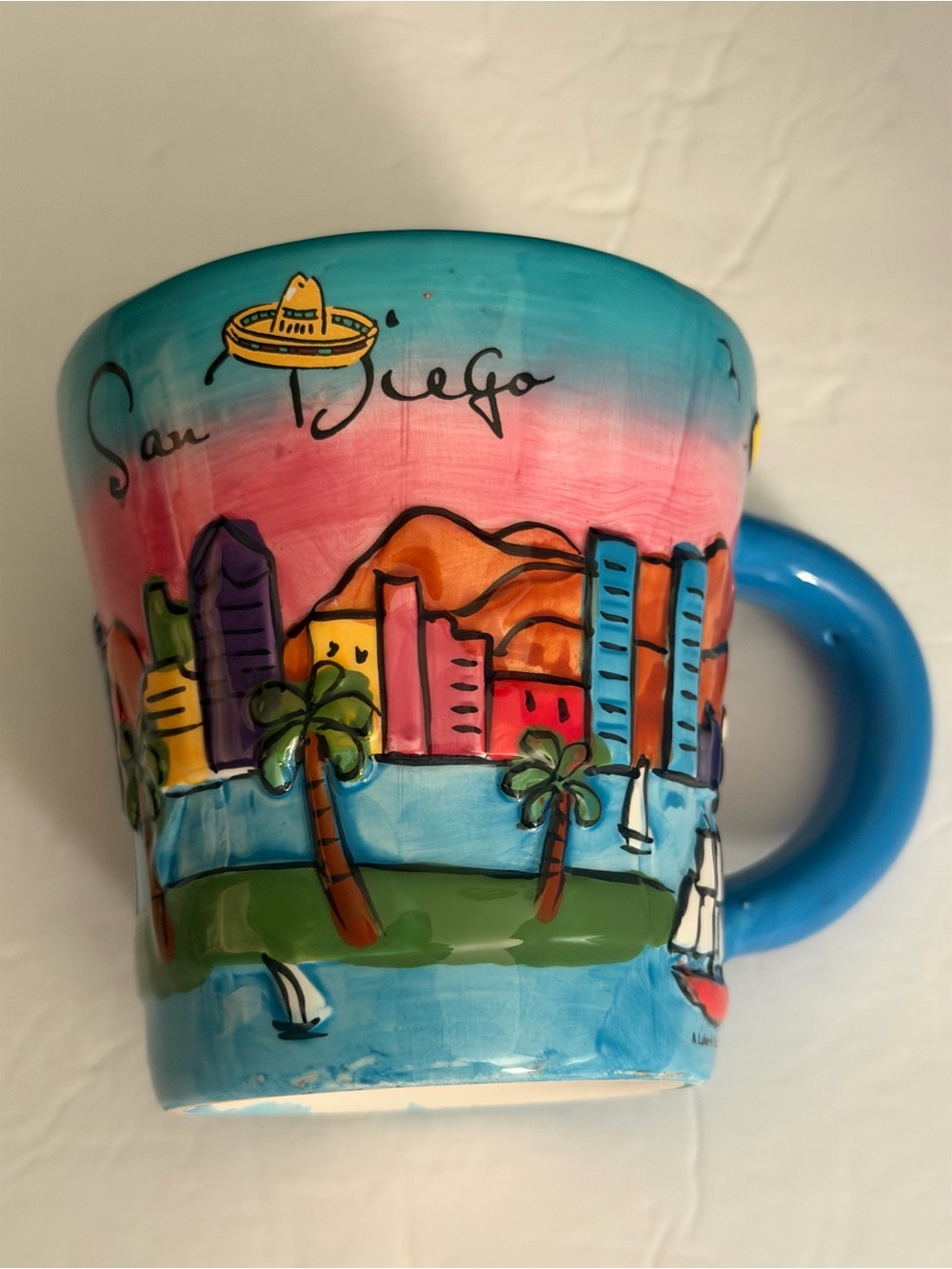 San Diego Colorful Skyline Ceramic Coffee Mug Hand painted